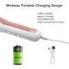 Wireless portable facial roller charging via USB, indicating battery capacity and ease of use.