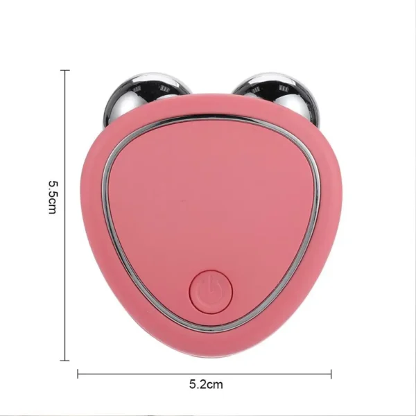 Pink portable facial massager with metallic rolling balls and a USB charging port, Size Chart