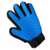 Single blue and black pet grooming glove with a focus on the bristles.