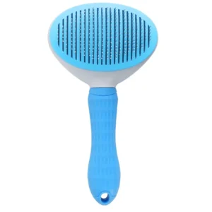 Vibrant blue pet brush with stainless steel pins.