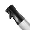 Close-up of the spray nozzle on a black oil sprayer against a white background.