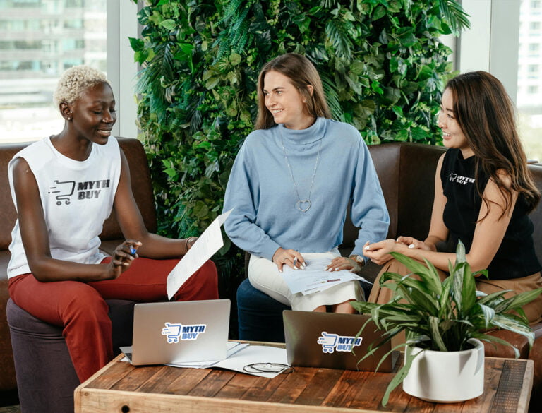 MythBuy - About Us Photo - Three women talking about Business