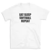 EAT SLEEP SOFTBALL REPEAT - White T-shirt for Men and Women - Black Quote Text Design - Soft Cotton Graphic Tee - Comfortable Unisex T-Shirt